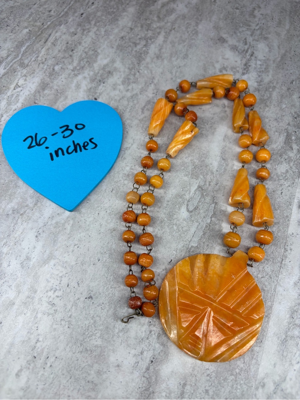 Carved Mexican Yellow Onyx Stone Necklace Pendant Necklace Orange Jewelry - Picture 5 of 5